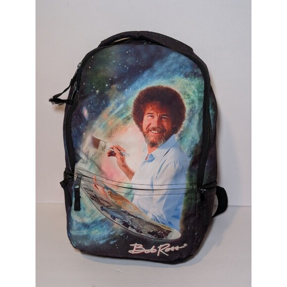 Bob Ross Backpack with Galaxy Print Background EUC